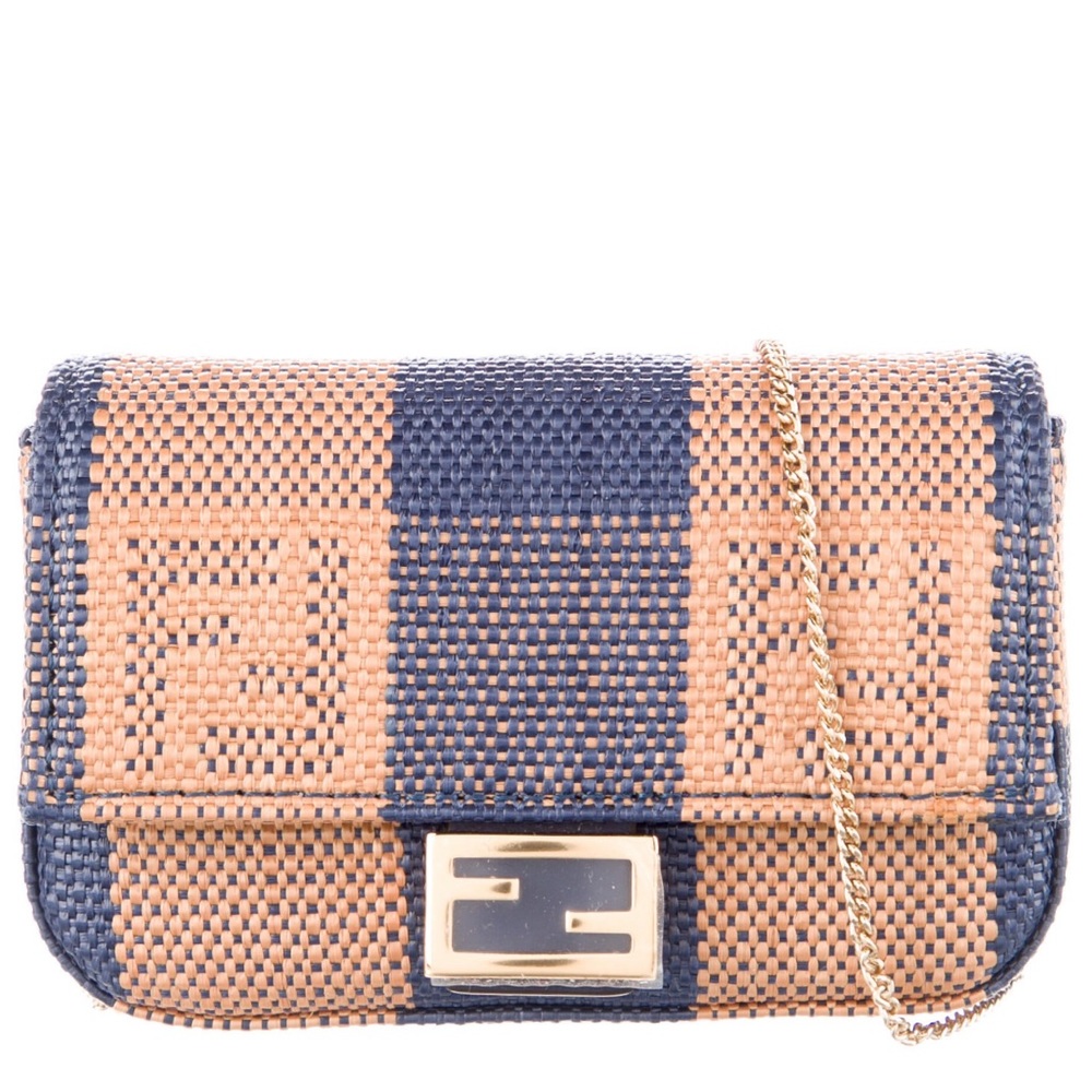 Fendi FF Zucca monogram raffia leather nano mini charm crossbody bag NEW
